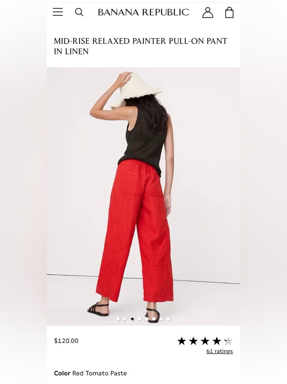 NWT! BR MID-RISE RELAXED PAINTER PULL-ON PANT LINEN Petite XXS Red Tomato Paste